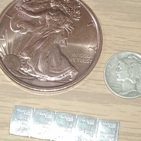 Bundle 1oz copper rounds + mercury Dime+ 5 grams of silver Valcambi barter bars - Picture 3 of 3